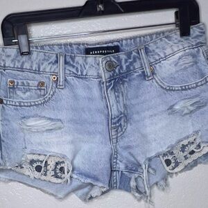 Aeropostale Faded Blue Ripped Jean Shorts
